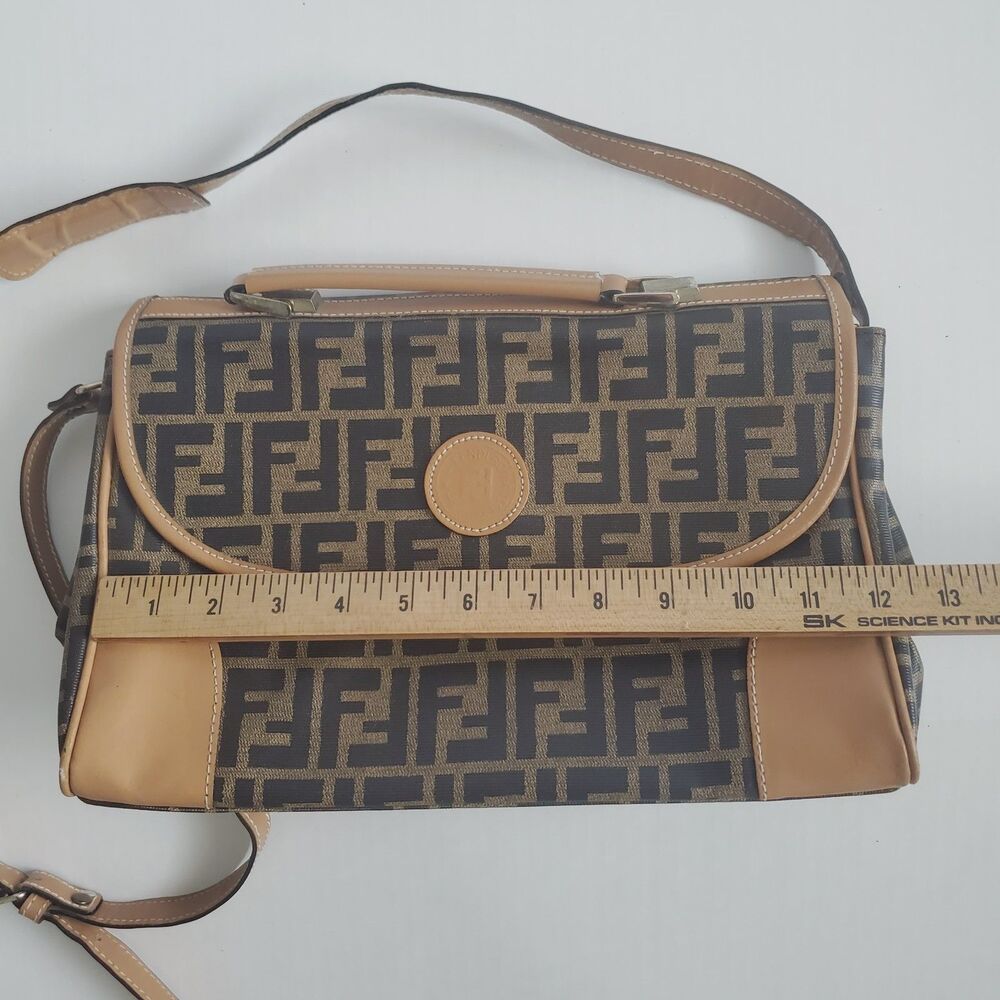 Vintage Fendi Zucca Crossbody Bag Brown FF Monogram Canvas Messenger Italy - Picture 12 of 15